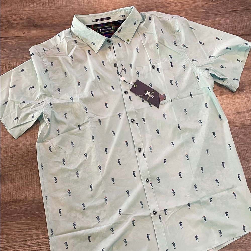 William Murray Golf Mint Green Short Sleeve Shirt with Seahorse Print
